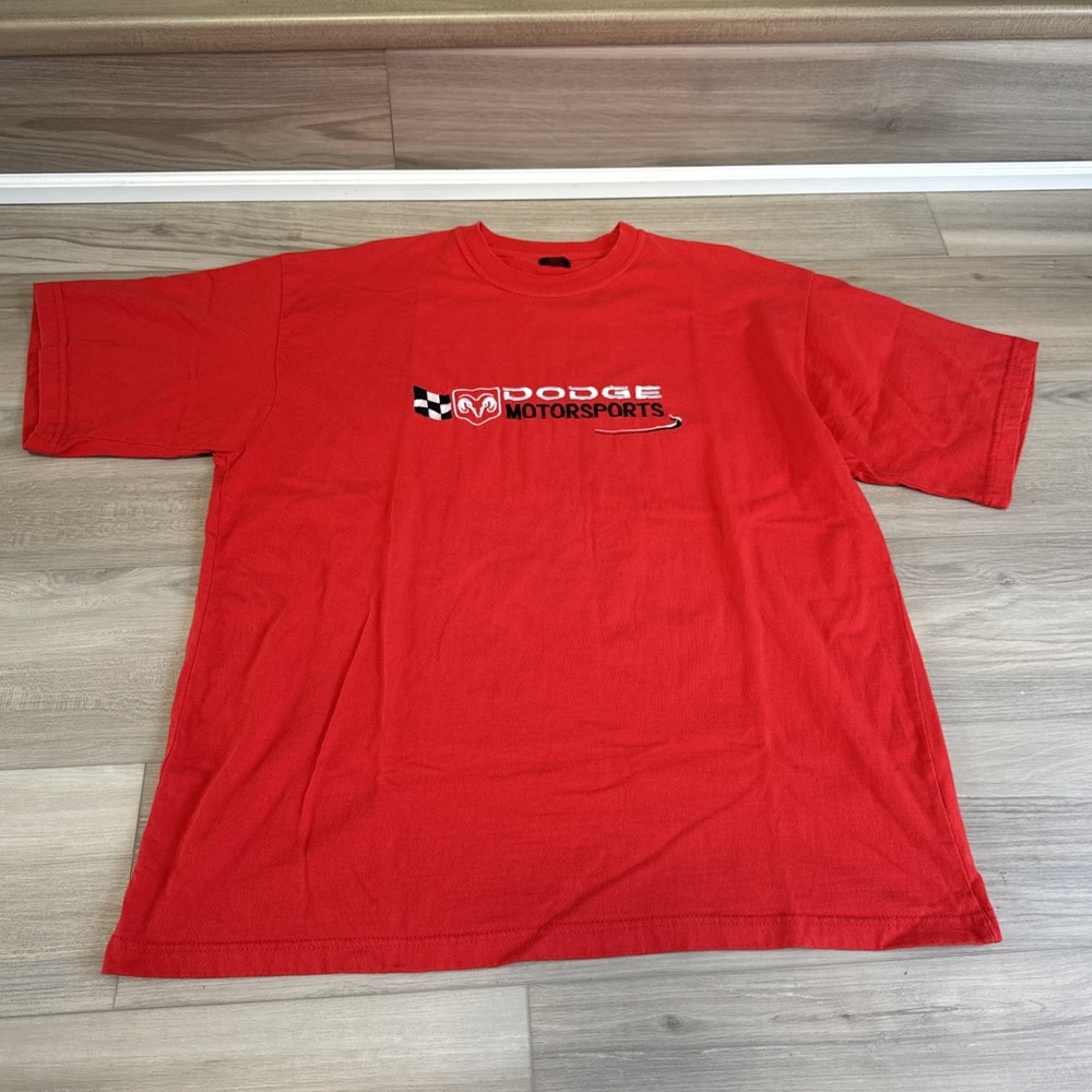 VINTAGE Y2K Dodge Motorsports Embroidered Tee Shirt Mens XXL Red Logo Mopar Ram